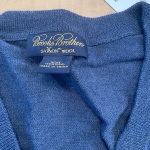 Brooks Brothers Saxon Wool V-Neck Sweater in Blue